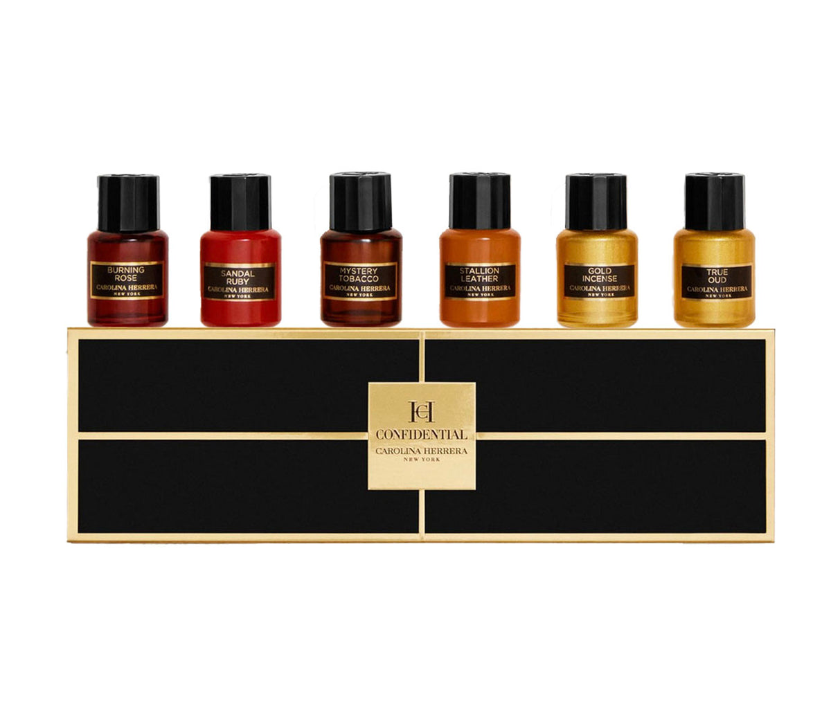 Carolina Herrera Confidential Giftset - 6x5ml- True Oud EDP Splash - Gold Incense EDP Splash - Stallion Leather EDP Splash - Sandal Ruby EDP Splash - Burn Rose EDP Splash - Mystery Tobacco EDP Splash