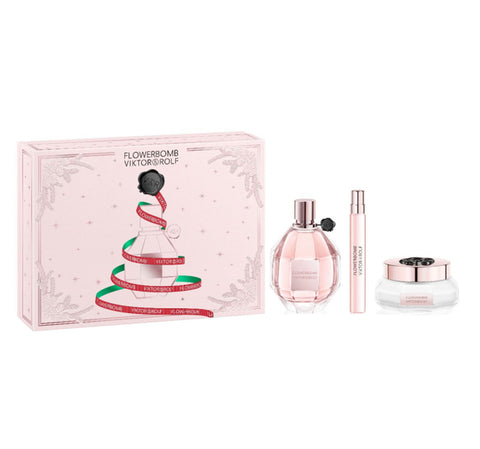 Viktor & Rolf FlowerBomb Christmas Edition Gift Set 100ml EDP + 10ml EDP Travel Spray + 200ml Body Cream - PerfumezDirect®