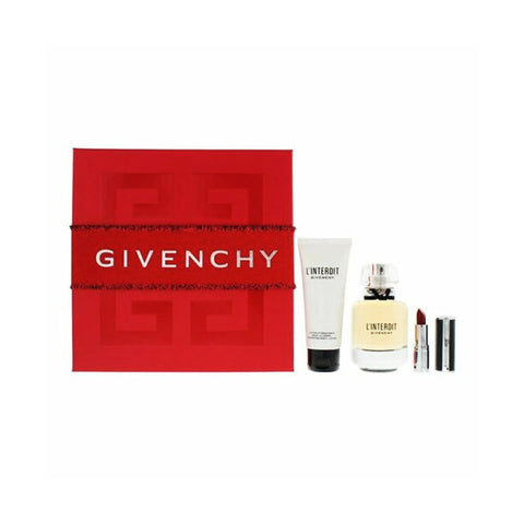 Givenchy L Interdit Gift Set 80ml EDP + 75ml Body Lotion + 1.5g Le Rouge Lipstick - 333 L Interdit - PerfumezDirect®