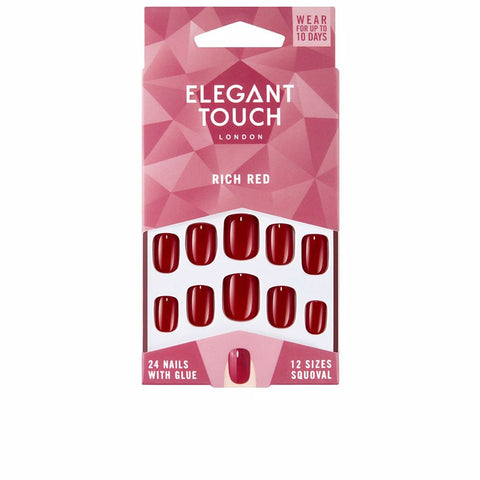 ELEGANT TOUCH POLISHED COLOUR 24 nails with glue squoval #rich red - PerfumezDirect®