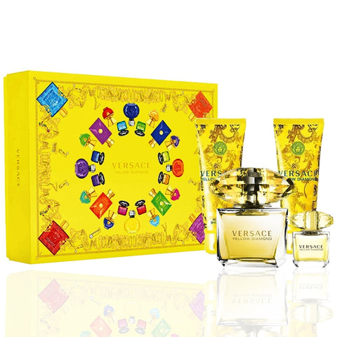 Versace Yellow Diamond Gift Set 90ml EDT + 100ml Body Lotion + 100ml Shower Gel + 5ml EDT - PerfumezDirect®